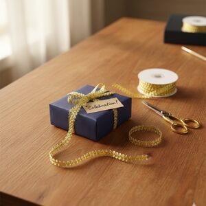 Gold fabric decorative holiday spool 3yds